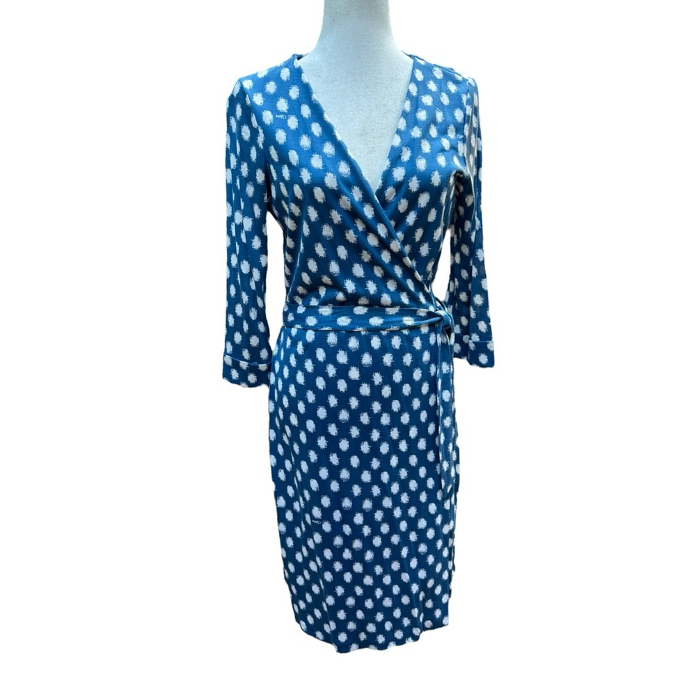 NWT Diane von Furstenberg Silk Wrap Dress 10 Blue White Dot Print DVF New Julian